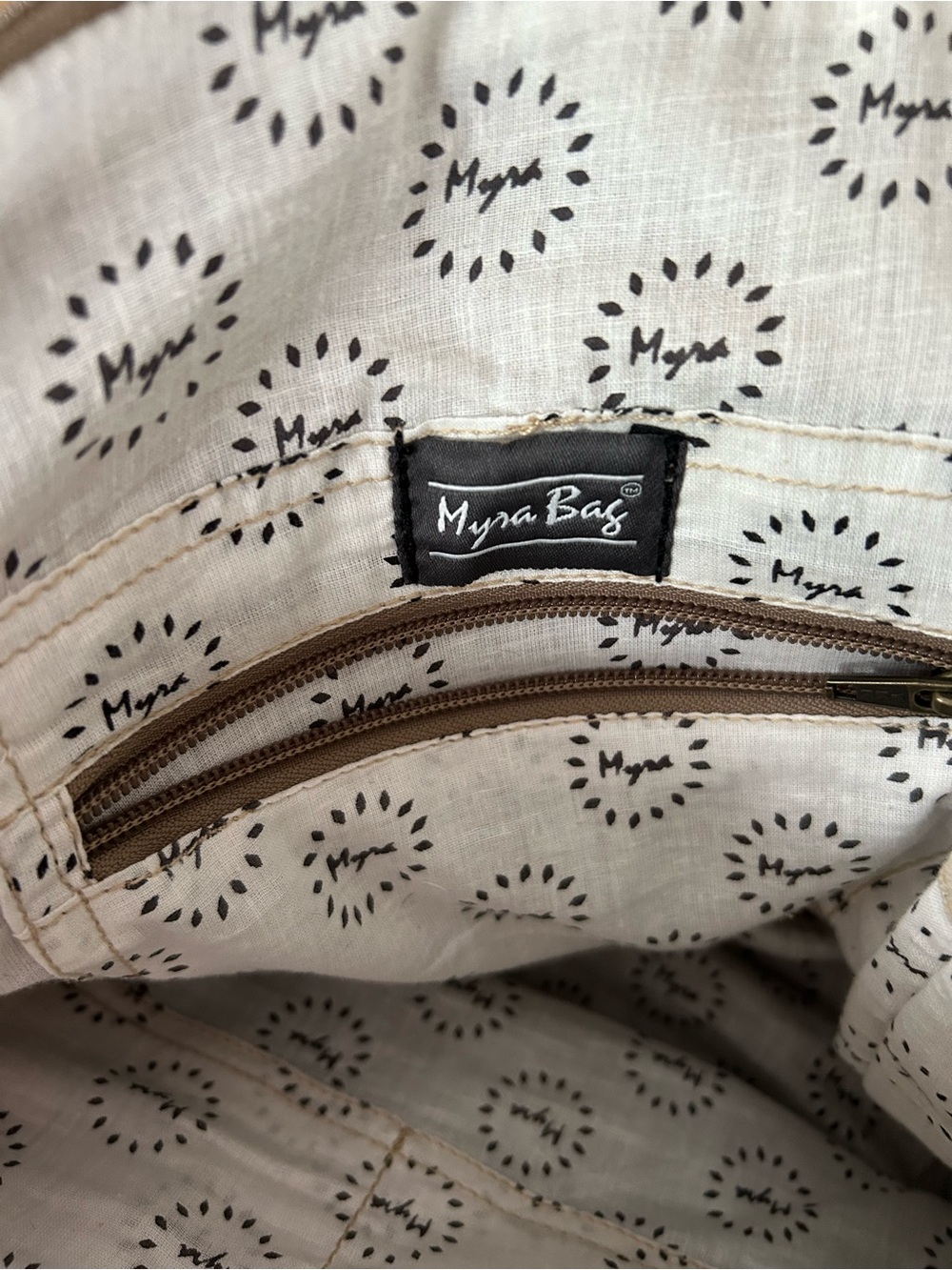 Myra Bag Brown Black & White Patchwork Haircalf Backpack bag. - Picture 4 of 4